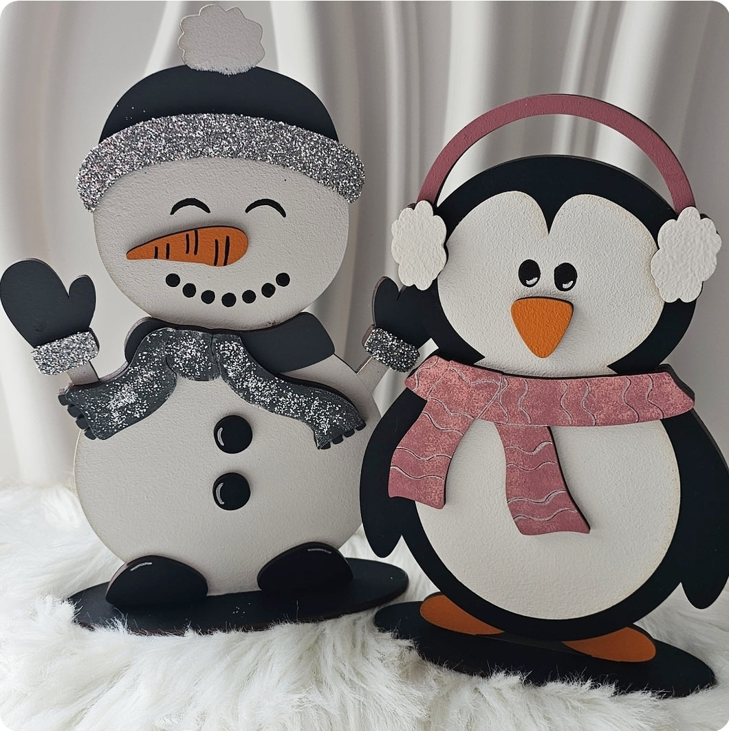 Freestanding Snowman & Penguin