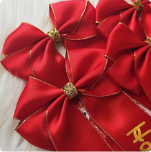 Load image into Gallery viewer, Red &amp; Gold Personalised Bow
